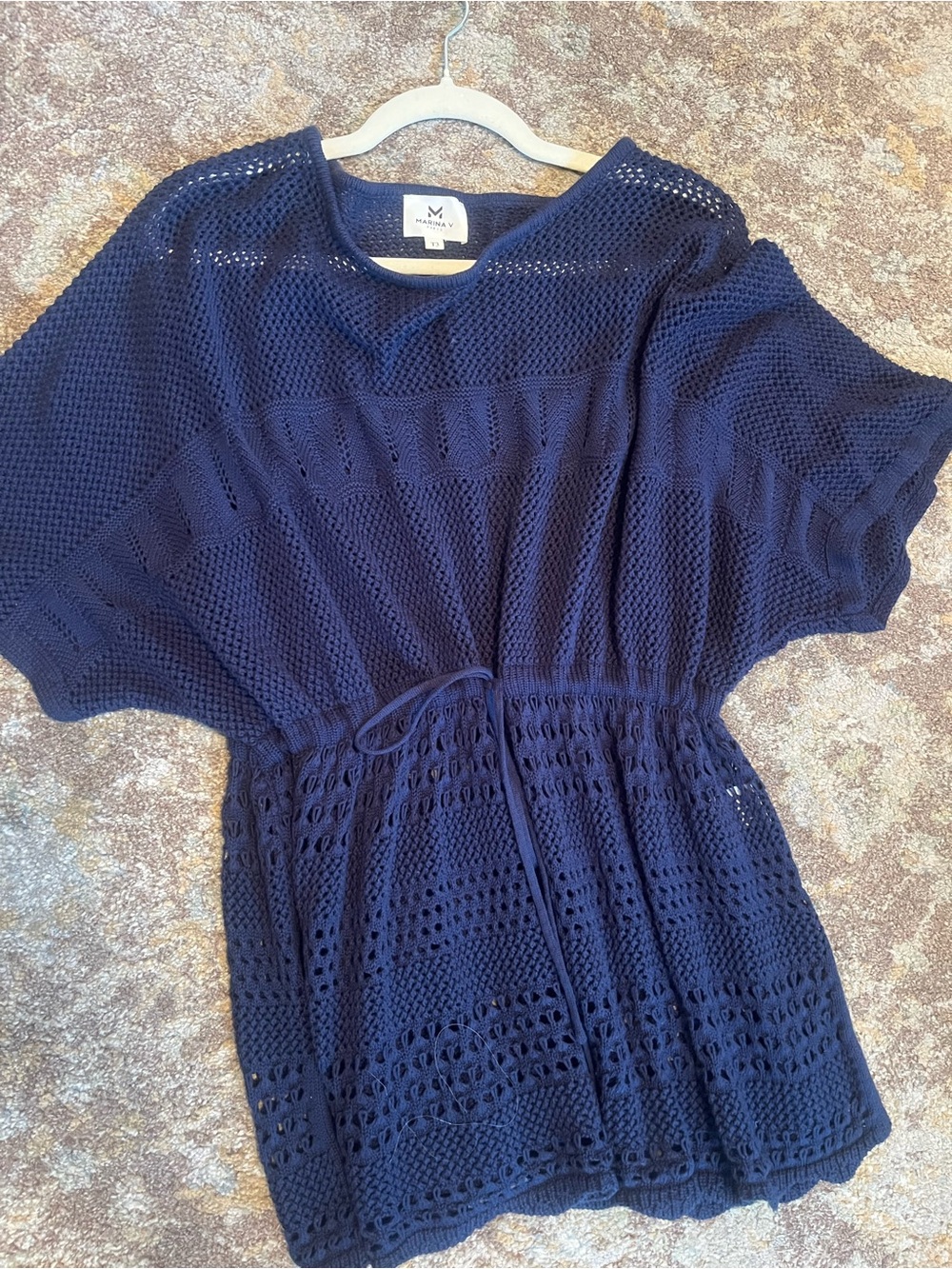 MARINA V Paris Navy Crochet top/Cover-Up with Drawstring Waist